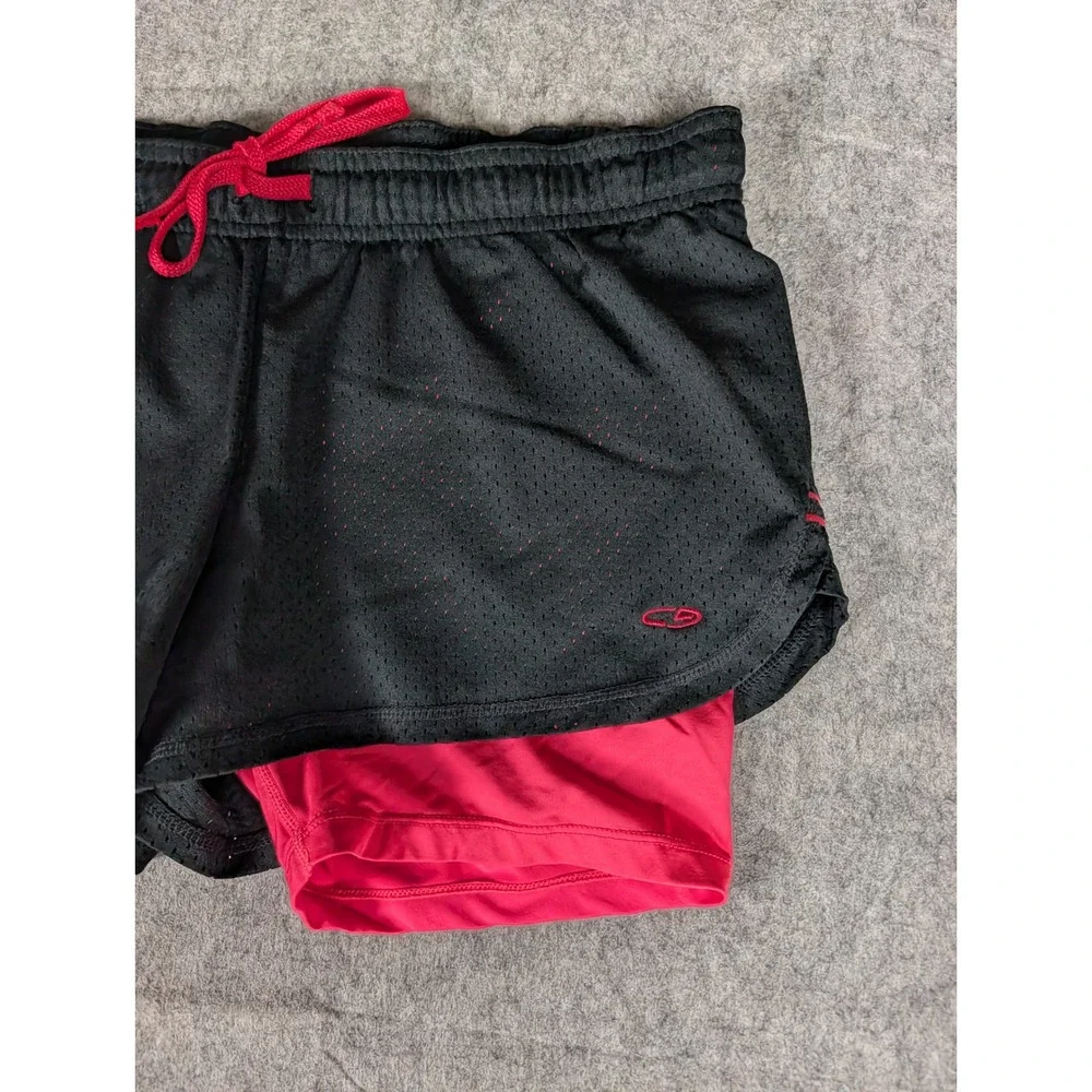 C9 Champion Mens 2-in-1 Mesh Athletic Shorts Black Red Drawstring Activewear